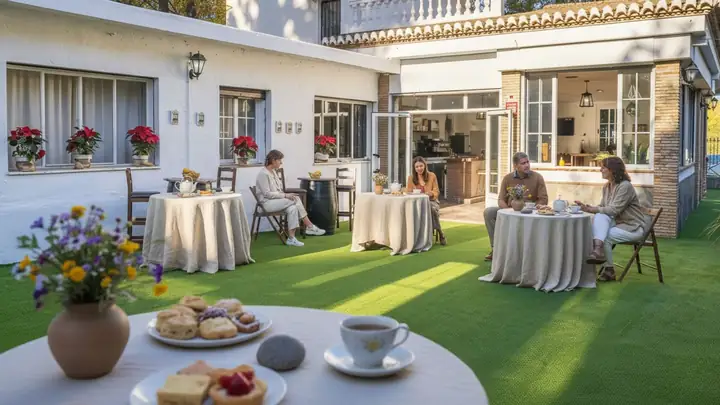 Mesa con té y dulces caseros en el jardín